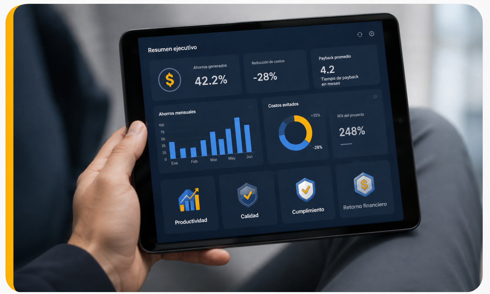 Dashboard de impacto en tablet